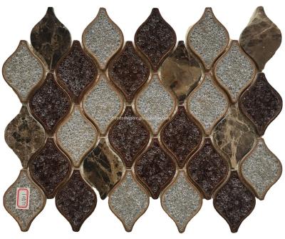 China Parquet Brown and Dark Emperador Slab Porcelain Mosaic Backsplash Wall Slab 12x12 Drop Briolette for sale