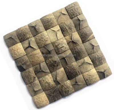 China Coconut Chip Square Mosaic Back Splatter Kitchen Mosaic Tiles Brown Coconut Modern Building Mosaic for sale