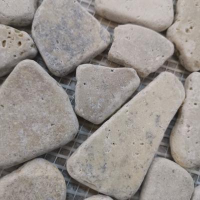 China White Country Travertine Beach Pebbles Garden Landscape Pathways Natural Beige Pebble Tile Mosaic for sale