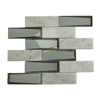 China Modern Rectangular Wall 3D Mirror Home Decor Foshan Factory Bathroom Marble Glass Mosaic Tiles for sale