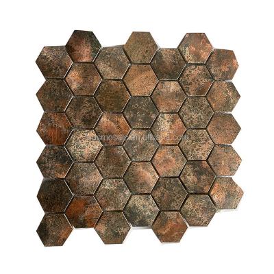 China Modern Irregular Honeycomb Brushed Aluminum Mosaics Glitter Metal Linear Hexagon Mosaic for sale