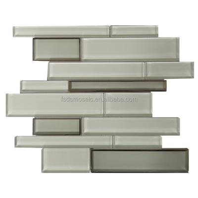 China Parquet DS North America Style Backsplash Super White Mixed Wall Kitchen Strips Glass Mosaics for sale