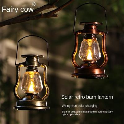 China Retro Garden Barn Solar Powered Lantern Kerosene Lamp Portable Lamp Outdoor Courtyard Hanging Balcony Halloween Light Home Grimace for sale