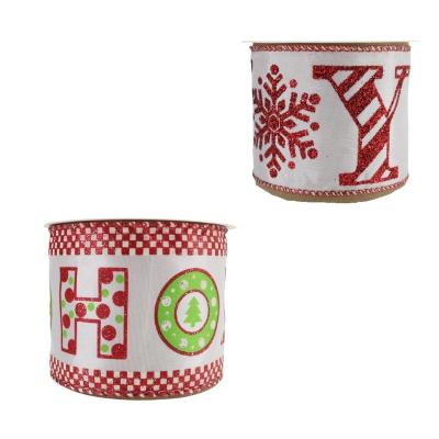 China Rose Christmas Tree Ribbon Navidad Party and Holiday Supplies Custom Ribbon Red and White Glitter Snowflakes Smooth Ribbon Cable Christmas for sale