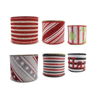 China Rose Christmas Tree Ribbon Christmas Tree Decoration Red Solid Burlap Christmas Printed Burlap Ribbon and Stripe Burst Black White for sale