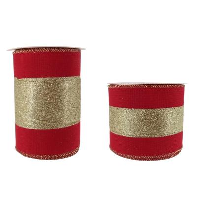 China Rose Christmas Tree Ribbon Christmas Decoration Suppliers Velvet Tartan Red Gold Shimmer Lap Edge Xmas Glitter Cable Solid Ribbon for sale