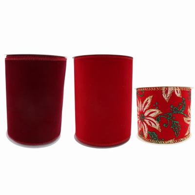 China Rose Christmas Tree Ribbon Xmas Velvet Ribbon Roll Christmas Velvet Ribbon Yarn Wide Red Edge for sale