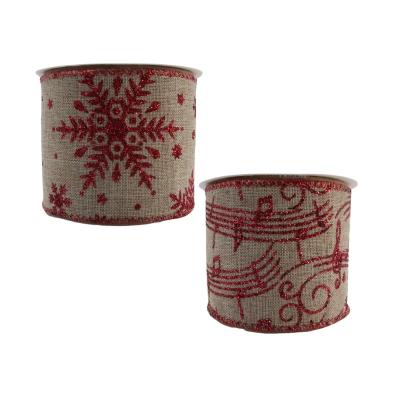 China Rose Christmas Tree Ribbon Customized DIY Christmas Cable Ribbon Crafts Pattern Rustic Red Burlap Burlap Cable Ribbon for sale