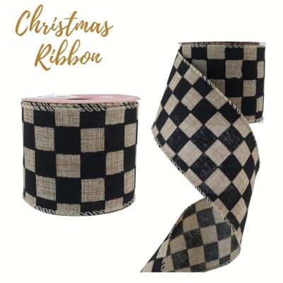 China Rose Christmas Tree Ribbon Christmas Decor Black Tartan Pattern Gingham Ribbon Buffalo Plaid Ribbon Canvas Cable Ribbon for sale