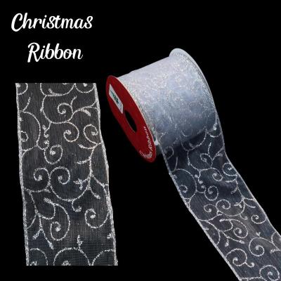 China Rose Christmas Tree Ribbon Christmas Decoration Supplies Sheer Shimmering Swirls Pattern Silver Christmas Ribbon Wrapping Ribbon Set For Christmas Holidays for sale