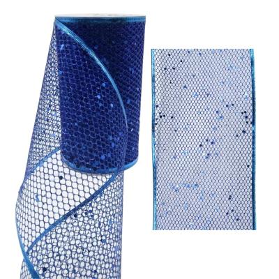 China Rose Christmas Tree Ribbon Wholesale Party Suppliers Iron Edge Glitter Cable Sparkle Textured Lattice Shimmer Cable Ribbon by Ribbons Blue Black Christmas for sale