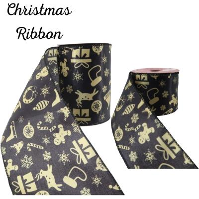 China Rose Christmas Tree Decoration Deer Gifts Flat Pattern Silk Ribbon Christmas Tree Ribbon Noel Sheen Iron Wired Edge Satin Textured Fabric Christmas for sale