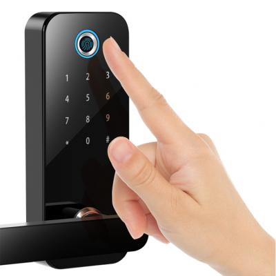 China Tuya Home Entry App Fingerprint Keyless Biometric Touch Screen Handle Smart Door Lock for sale