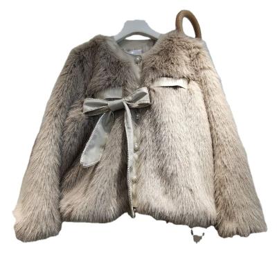 China 2021 Winter Fashion Bow Imitation Fur Fox Fur Thick Lamb Fleece Rabbit Fur Coat Women Anti-wrinkle New for sale