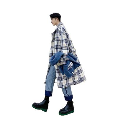 China Niche design viable winter coat men's lamb's wool trench coat mid length plaid autumn and winter woolen coat for sale