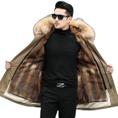 China Winter Waterproof Men's Detachable Rabbit Fur Pie Overcoat Whole Root Green Mink Fur Coat Mid Length Mink Coat for sale