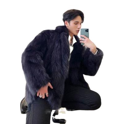 China New Fox Collar Suit Sustainable Men's Fur Mid Length Coat Fashion High-grade Imitation Fur Coat for sale