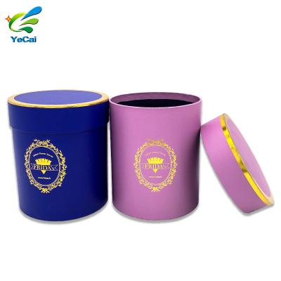 China Recycled Flat Round Tube Box Paper Bucket Box Edge Flower Handmade Luxury Packing Hat Box for sale