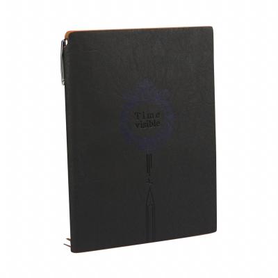 China Pen Holder in Spine A5 Black Soft PU Leather Cover Notebooks with Pen Holder in Spine for sale