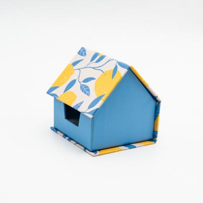 China Rigid Magazine Rack Cardboard Office House Shaped Note Holder Box With Full Color Printed for sale