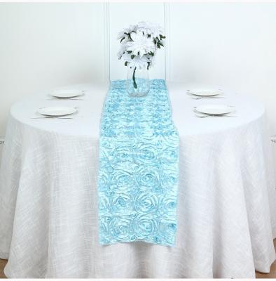 China Modern High Quality Wedding Rose Flower Polyester Table Runners For Weddings Party for sale