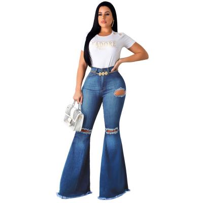 China High Quality Breathable Women Stretching Jeans Vintage High Waist Wide Leg Stretch Flare Jeans for sale