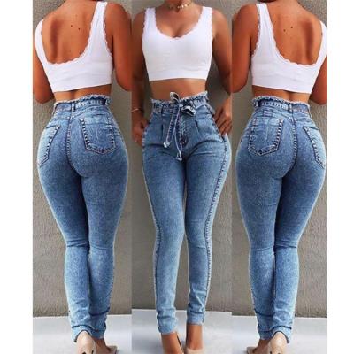 China Femenino Latest Design Viable Hot Sale Integral Jeans Woman Plus Size 5XL Gray Belts Slim Jeans for sale