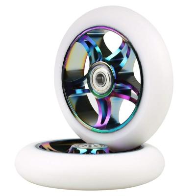 China Solid High Rebound 88A PU Scooter Parts Pro Scooter Wheels 110/120mm ABEC-9 Aluminum Core Bearing High Rebound PU Print Factory OEM for sale