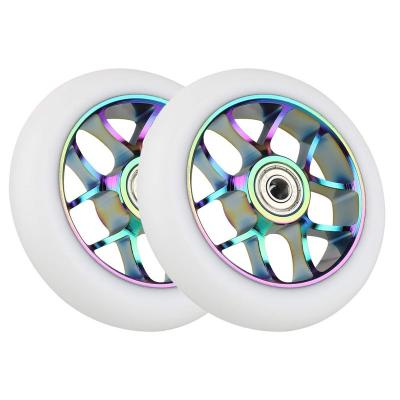 China Solid High Rebound 88A PU Scooter Parts Pro Scooter Wheels 110/120mm Al 6061 ABEC-9 Aluminum Core Bearing High Rebound PU for sale