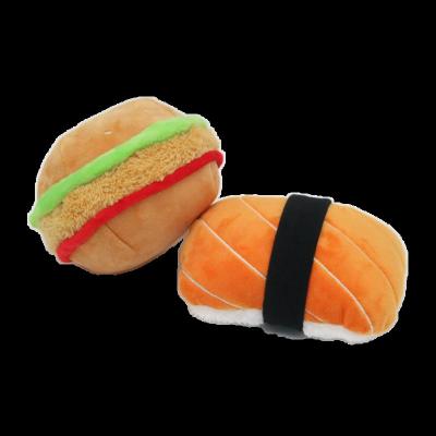 China 2021 Sustainable Pet Products Plush Salmon Nigiri Sushi Chicken Burger Pet Products Squeaker Dog Toy Set for sale