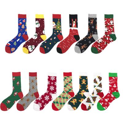 China 2021 Happy New Christmas Q-SDW-005 Snow Elks Gift Breathable Cotton Men Women Socks New Year Santa Claus Autumn Winter Christmas Socks Funny for sale