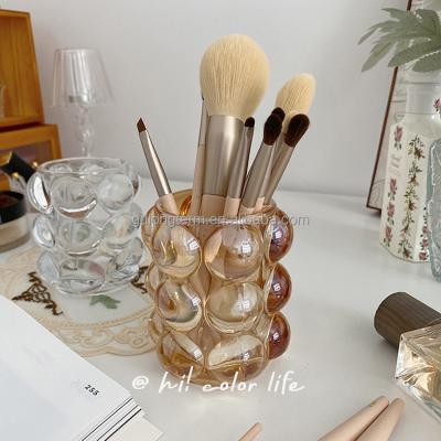 China European Transparent Pen Holder Makeup Nail Polish Eyebrow Brush Pen Holder Storage Viable Glass Desktop Box for sale