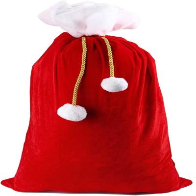 China DIY Accessories Christmas Party Decoration Supplier Blank Bags with Red Velvet Santa Sack Rope Drawstring Gift Bag Large for sale