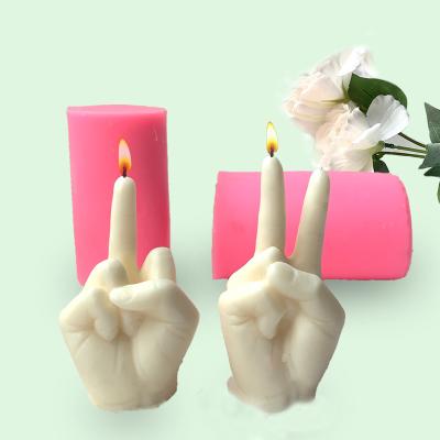 China New Design Disposable Victory Gesture Silicone Mold F uck You Candle Sculpture Making Hand Shape Middle Finger Candle Mold for sale