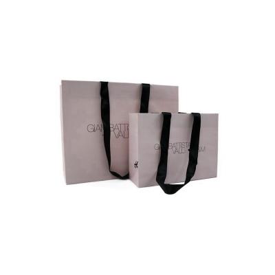 China Handmake Custom Printed Pink Ribbon Handles Paper Bags For Shopping for sale