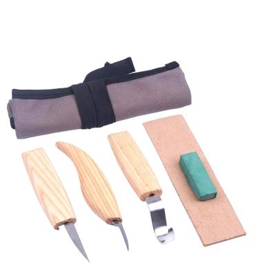 China L-HT95 5pcs Lisca Stainless Steel Blade Ashtree Wood Handle Carving Chisel Knife Set With Canvas Bag Package for sale