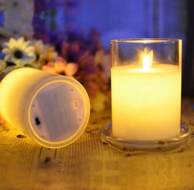 China Paraffin + Electronic Components LED Candle Flame Swing Cup Birthday Candle Light Glass Guide Yard White Candle Surprise Proposal for sale