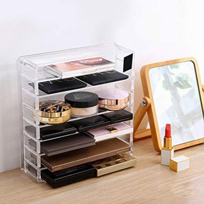 China Customized Eco-friendly Grid Lattice Transparent Acrylic Eyeshadow Lipstick Holder Makeup Brush Storage Box for sale