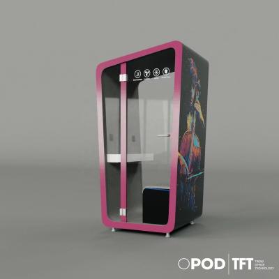 China Modular Glass Telephone Booths and Desk Pods Door Pink Office Privacy Phone Booths for sale