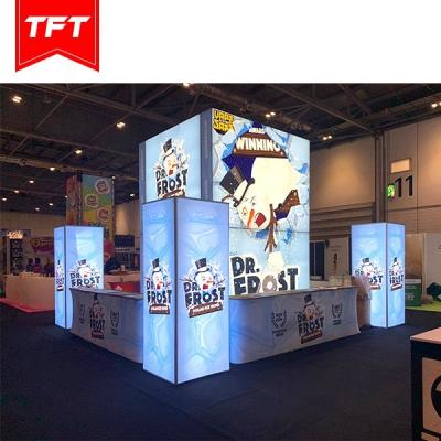 China Elegant Appearance Custom Printed Aluminum Structure Stretch Fabric Double Sided Backlit Trade Show Booth 20X20 Canada for sale