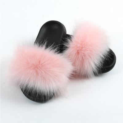 China Large Baby Raccoon Kids Faux Furax Indoor Rabbit Fur Brown Bedroom Boot Colorful White Fur Infant Slippers Womens Girls Slippers For Women for sale