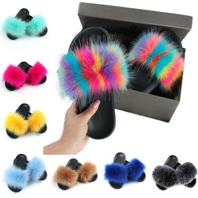 China High Quality Fur Slip On Home Slippers Full Faux Fur Bed Outdoor Animal Strap Cheap Pom Pom Kids Real Lamb Fur Slide Sandals UK for sale