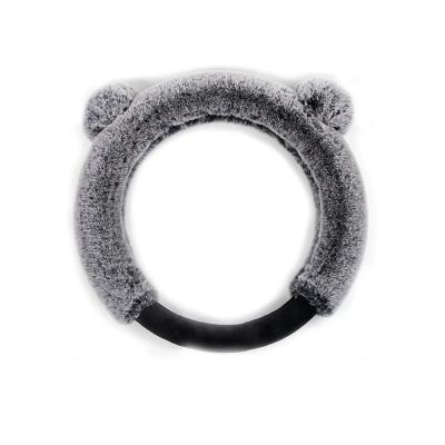 China Winter Warm Cartoon Hearted Plush Fur Car Steering Wheel Covers Steering Wheel Covers For Gray Black Color Car Cover 38cm for sale