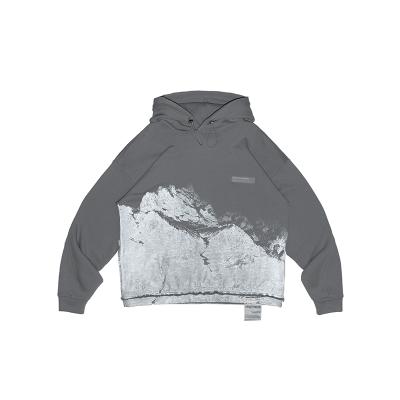 China Gray unisex heavy hoodie plus size 100% cotton print reflective hoodie for sale