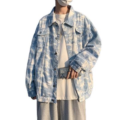 China Plus size men's youth loose tie dyed oversized denim jacket coat lattice jacket unisex men for sale