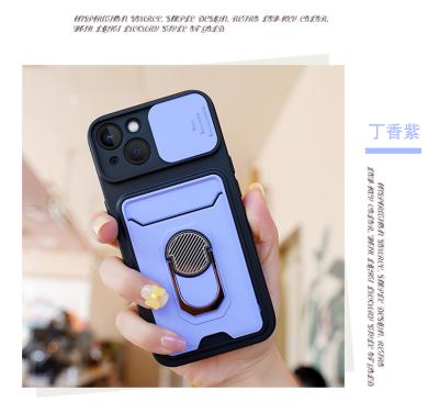 China Shockproof Car Mount Ring Holder Phone Case Sliding Window Camera Protect For Xiaomi Redmi Note 11 Pro With Card Slot Back Cover for sale