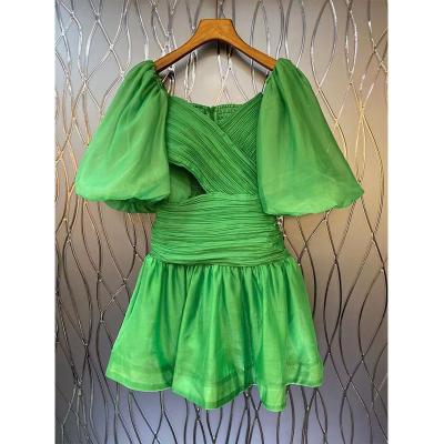 China Women's Breathable Solid Color Wrap Summer Cute Dresses With Belt Ruffle High Low Dress With Drawstring 41611 for sale