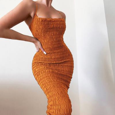 China Fashion Breathable Sexy Dress Elegant Women Sleeveless Stacked Body-training Concise Spaghetti Strap Maxi Dress Ladies for sale