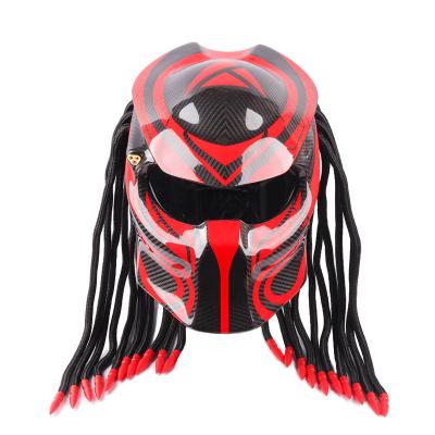 China Carbon fiber customized red Predator motorcycle helmet special-shaped retro helmet carbon fiber full face explosive motorcycle products for sale