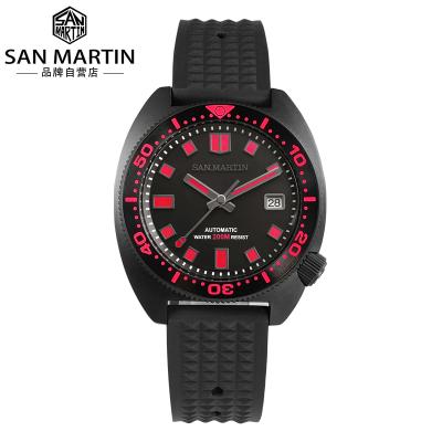 China Japan Sport San Martin NH35 20atm Black Full Plating 6105 Red Luminous Diver Automatic Mechanical Automatic Watch Man For Sale for sale